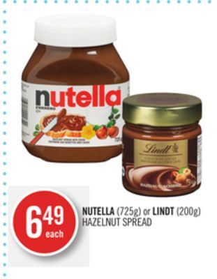 Shoppers Drug Mart Nutella (725g) or lindt (200g) hazelnut spread offer