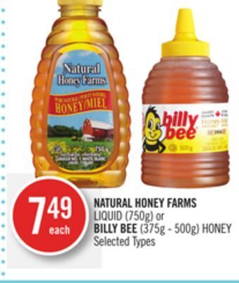 Shoppers Drug Mart Natural honey farms liquid (750g) or billy bee (375g - 500g) honey offer