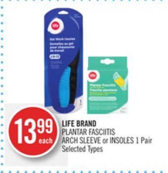 Shoppers Drug Mart Life brand plantar fasciitis arch sleeve or insoles offer