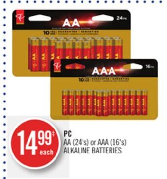 Shoppers Drug Mart Pc aa (24's) or aaa (16's) alkaline batteries offer