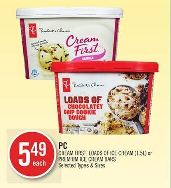 Shoppers Drug Mart Pc cream first, loads of ice cream (1.5l) or premium ice cream bars offer