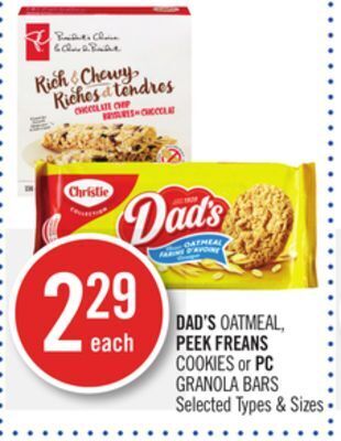 Shoppers Drug Mart Dad's oatmeal, peek freans cookies or pc granola bars offer