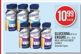 Shoppers Drug Mart Glucerna (6's) or  ensure (4's - 6's) meal replacement shakes offer
