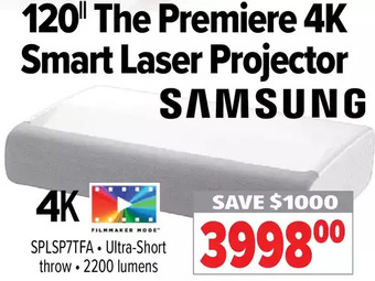 2001 Audio Video Samsung 120" the premiere 4k smart laser projector offer