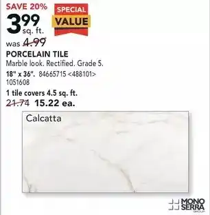 Lowe's Mono serra porcelain tile offer