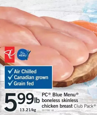 Fortinos Pc blue menu boneless skinless chicken breast offer