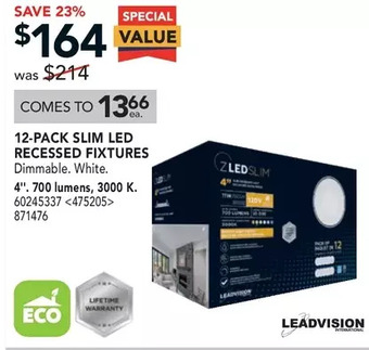 Lowe's Leadvision 12-pack slim led recessed fixtures offer