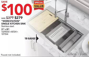 Lowe's Allen + roth "workstation" single kitchen sink offer