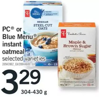 Fortinos Pc or blue menu instant oatmeal offer