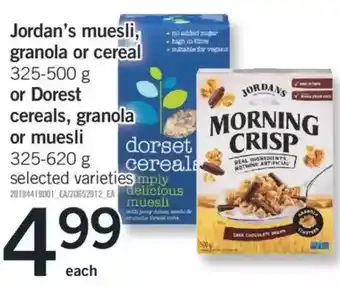 Fortinos Jordan's muesli, granola or cereal or dorest cereals, granola or muesli offer