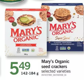 Fortinos Mary's organic seed crackers offer