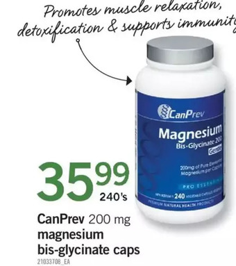 Fortinos Canprev magnesium bis-glycinate caps offer