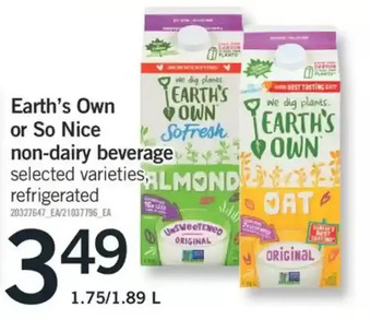 Fortinos Earth's own or so nice non-dairy beverage offer