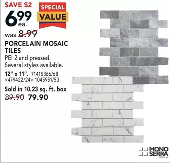 RONA Mono serra porcelain mosaic tiles offer