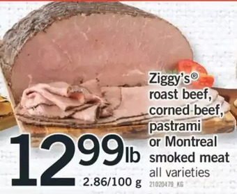 Fortinos Ziggy's roast beef, corned beef, pastrami or montreal smoked meat offer