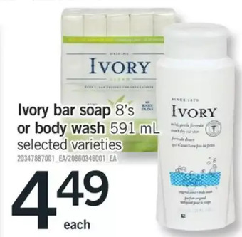 Fortinos Ivory bar soap or body wash offer