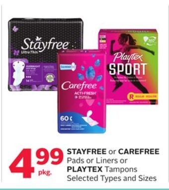 Rexall Stayfree or carefree pads or liners or playtex tampons offer