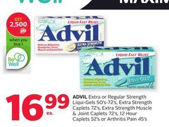 Rexall Advil extra or regular strength liqui-gels 50' s-72' s, extra strength caplets 72' s, extra strength muscle & joint caplets 7 offer