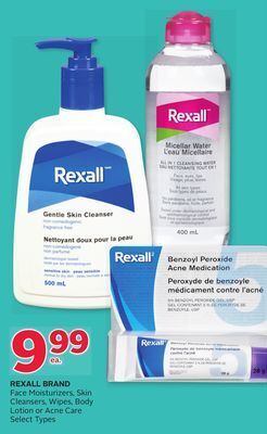 Rexall Rexall brand face moisturizers, skin cleansers, wipes, body lotion or acne care offer