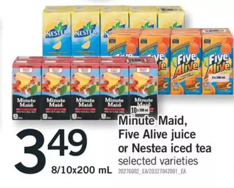 Fortinos Minute maid, five alive juice or nestea iced tea offer