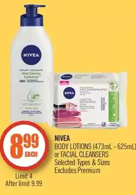 Shoppers Drug Mart Nivea body lotions or facial cleansers offer