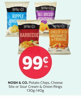 Rexall Nosh & co. potato chips, cheese stix or sour cream & onion rings offer