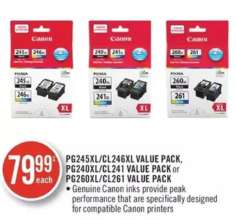 Shoppers Drug Mart Pg245xl/cl246xl value pack, pg240xl/cl241xl value pack or pg260xl/cl261 value pack offer