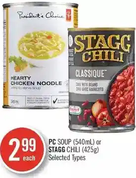 Shoppers Drug Mart Pc soup or stagg chili offer