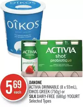 Shoppers Drug Mart Danone activia drinkable, oikos greek or silk dairy-free yogurt offer