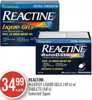 Shoppers Drug Mart Reactine allergy liquid gels or tablets offer