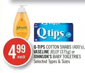 Shoppers Drug Mart Q-tips cotton swabs, vaseline jelly or johnson's baby toiletries offer