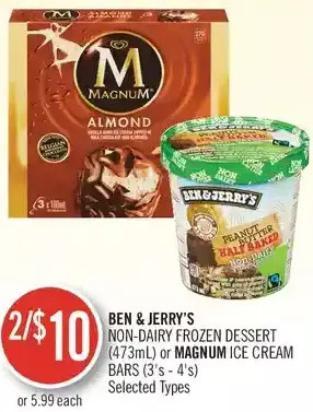 Shoppers Drug Mart Ben & jerry's non-dairy frozen dessert or magnum ice cream bars offer