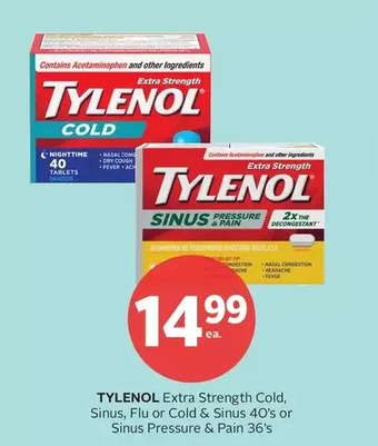 Rexall Tylenol extra strength cold, sinus, flu or cold & sinus or sinus pressure & pain offer