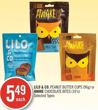 Shoppers Drug Mart Lilo & co. peanut butter cups or awake chocolate bites offer