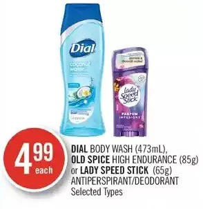 Shoppers Drug Mart Dial body wash, old spice high endurance or lady speed stick antiperspirant/deodorant offer