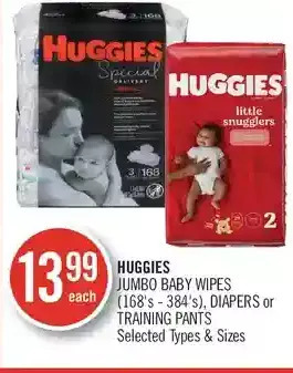 Shoppers Drug Mart Huggies jumbo baby wipes, diapers or training pants offer