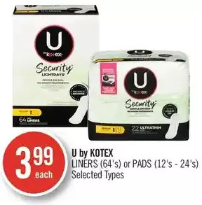 Shoppers Drug Mart U by kotex liners or pads offer