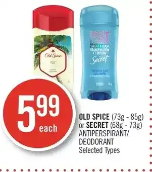 Shoppers Drug Mart Old spice or secret antiperspirant/deodorant offer