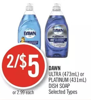 Shoppers Drug Mart Dawn ultra or platinum dish soap offer