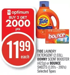 Shoppers Drug Mart Tide laundry detergent, downy scent booster or bounce sheets offer