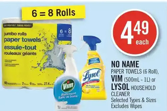 Shoppers Drug Mart No name paper towels, vim or lysol household cleaner offer