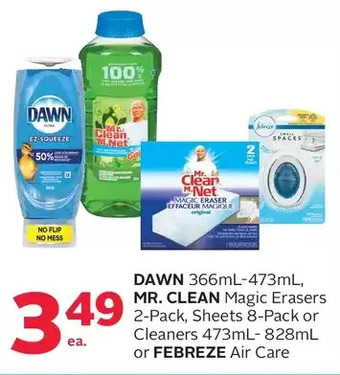 Rexall Dawn, mr. clean magic erasers, sheets or cleaners or febreze air care offer