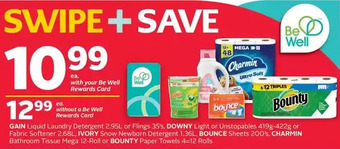Rexall Gain liquid laundry detergent or flings, downy light or unstopables or fabric softener, ivory snow newborn detergent, bounce offer