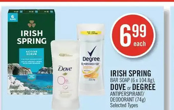 Shoppers Drug Mart Irish spring bar soap, dove or degree antiperspirant/deodorant offer