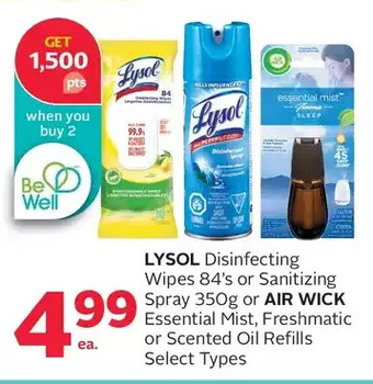 Rexall Lysol disinfecting wipes or sanitizing spray or air wick essential mist, freshmatic or scented oil refills offer