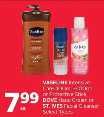 Rexall Vaseline intensive care or protective stick, dove hand cream or st. ives facial cleanser offer