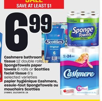 Independent City Market Cashmere bathroom tissue, 12 double rolls, spongetowels paper towels, 6 rolls or scotties facial tissue, 6's offer