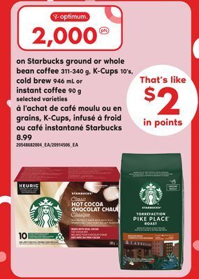Independent City Market Starbucks ground or whole bean coffee 311-340 g, k-cups 10's, cold brew 946 ml or instant coffee 90 g offer