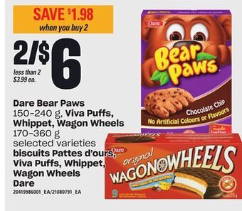 Independent City Market Dare bear paws, 150-240 g, viva puffs, whippet, wagon wheels, 170-360 g offer