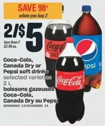 Valu-mart Coca-cola, canada dry or pepsi soft drinks offer